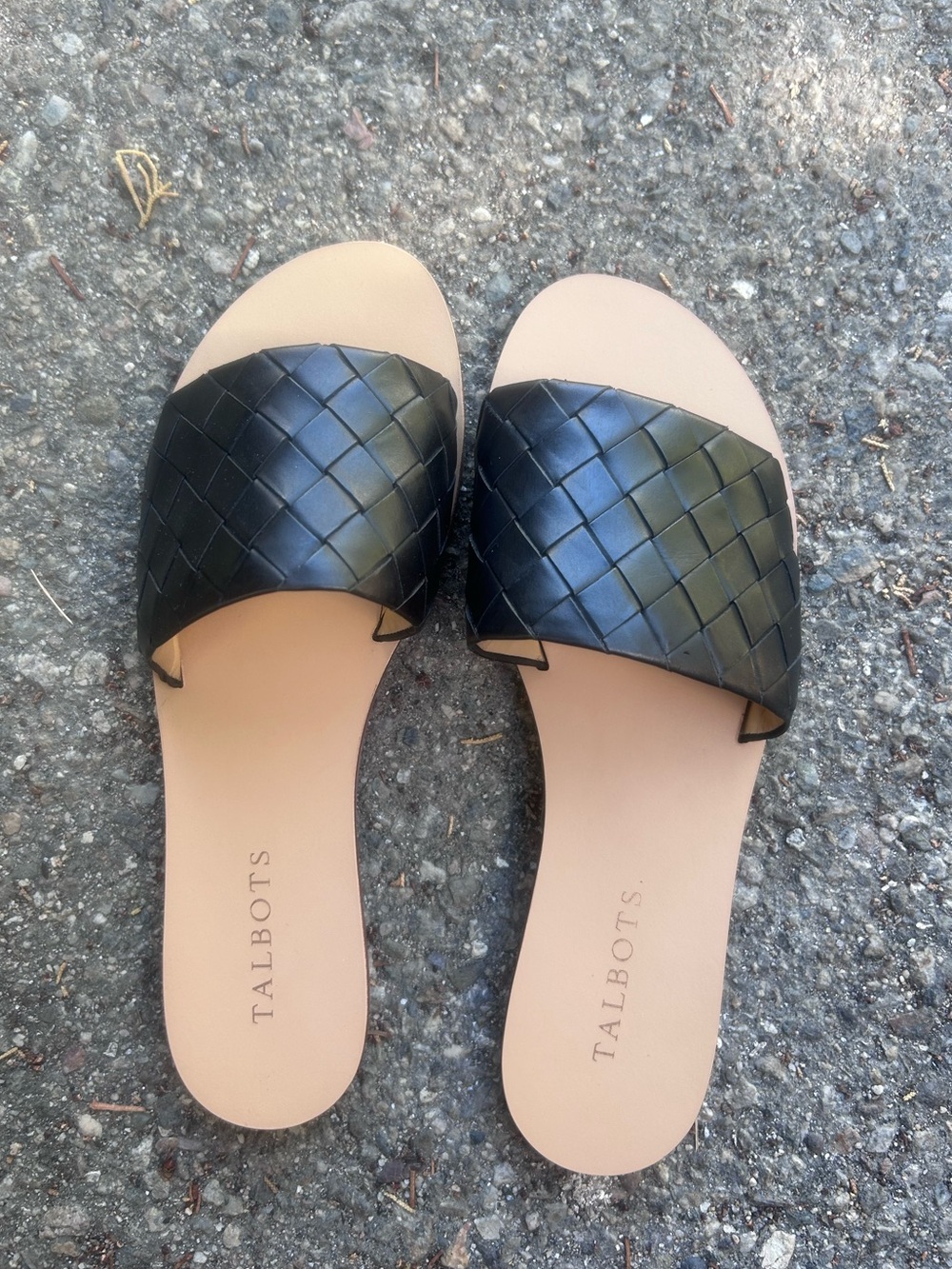 Talbots Black Woven Leather Open Toe Slides/Mules/Flats/Sandals